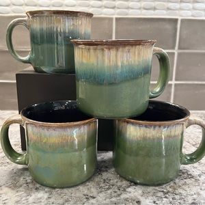 ZRIKE Coffee Mugs Set of 4 Beautiful Glossy Iridescent Green and Earthtones
